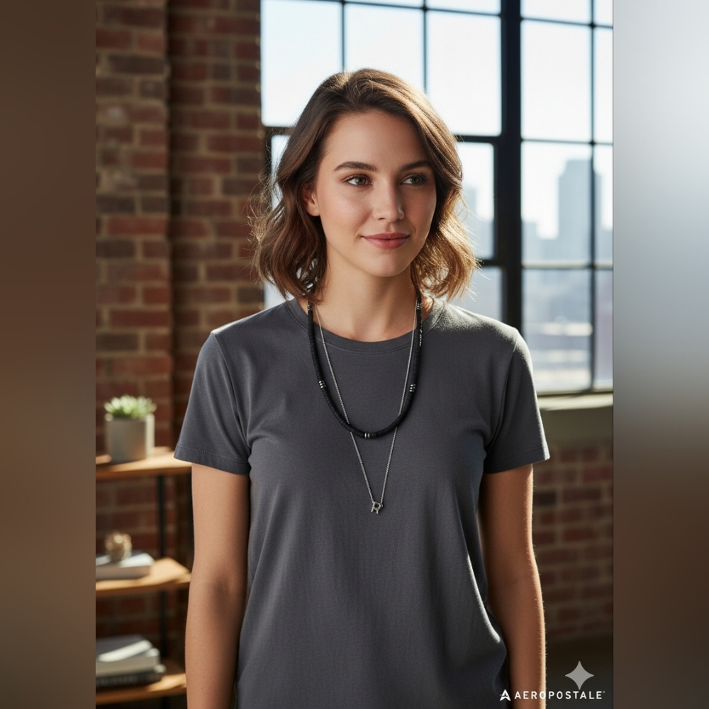 Aeropastle Silver R letter and black recycled necklace bundle
